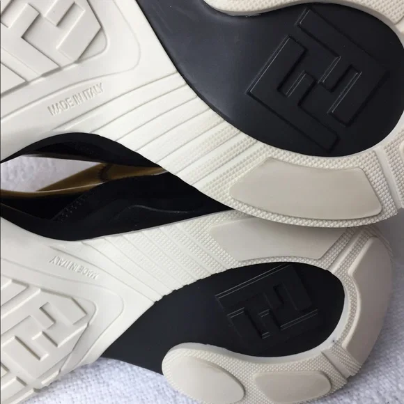 Fendi Ffluid Mid Top Glossy Sneakers Black Womens 9 US 39 EU New In Box Auth - Picture 9 of 13